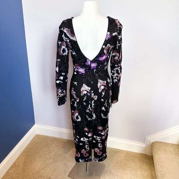 DRESS THE POPULATION Emery Floral Sequin Long Sleeve Midi Dress XS - Picture 3 of 8